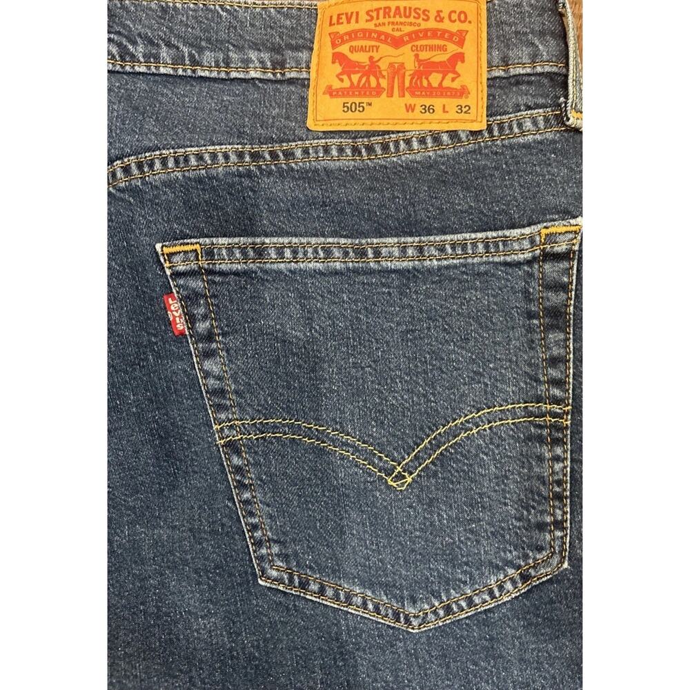 Levi's 505 Regular Straight Jeans Mens 36x32 Black Dark Wash Denim - Picture 4 of 4